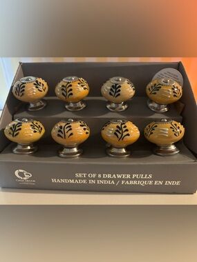 NIB 8 Ceramic Drawer Pulls Yellow Blue